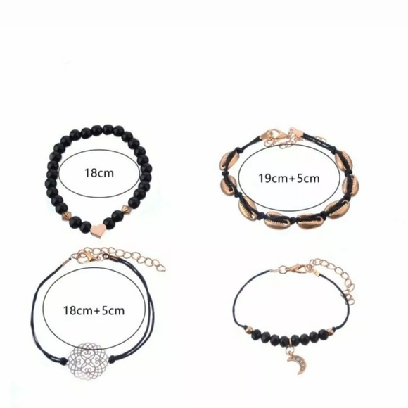 BTQ 4pc Black & Gold Cowrie Shell Bracelet Set - Picture 2 of 3